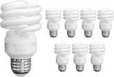 13W T2 Spiral CFL Light Bulbs E26 Base 5000K Daylight 900 Lumens 60W Equivalent UL Listed 8 Pack