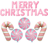 Christmas Balloons Pink Candy Cane Balloon Lollipop Pink Merry Christmas Balloon Candy Balloons For Xmax Party Decorations Xmas New Year Themed Party Supplies Sets-19 Pcs
