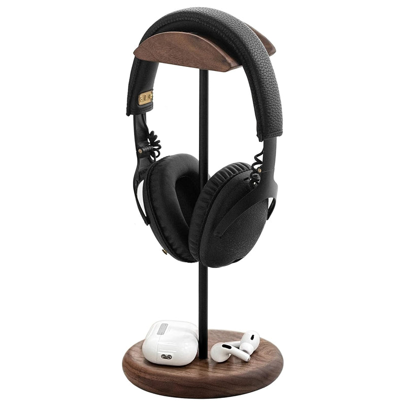 Walnut Wood & Aluminum Headset Stand, Desktop Headphone Stand, Headset Holder