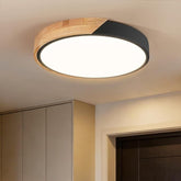11.8 Inch Modern Wood LED Ceiling Light Black Flush Mount Fixture 3000K