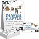 Cowboy Diaper Raffle Tickets For Baby Shower Game, Western Theme Baby Shower Games, (1 Standing Sign & 50 Guessing Cards), A Little Cowboy Is On The Way Boy Diaper Raffle Party Supplies