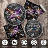 168Pcs Star Plates Napkins Birthday Party Supplies Disposable Paper Cups Black Forks Galaxy Movie Star Party Decorations Tableware Set For Kids Boys Birthday Decor Serves 24 Guests