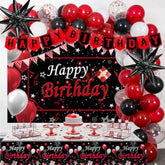 Red Birthday Decorations For Men Women Boys Girls, 75 Pcs Red And Black Party Decorations Happy Birthday Backdrop Banner Party Supplies Confetti Star White And Black Balloons Arch Tablecloth