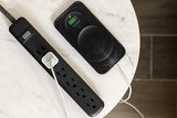 2 Pack Surge Protector Power Strip 6 Outlets 3FT Flat Plug Braided Extension Cord 450J Black