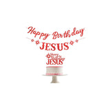 Happy Birthday Jesus Banner Red Glitter And Happy Birthday Jesus Cake Topper, Christmas Birthday Banner For Christian Christmas Jesus’S Birthday Party Decorations
