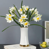 18“Artificial Daffodils Flowers Narcissus Faux Spring Flowers Fake Silk Daffodil Flower Arrangement Artificial Daffodil Bundles For Home Decor Centerpiece Wedding Bouquet 8 Pcs (White)
