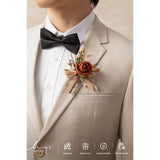Boutonniere For Men, 6Pcs Groom Groomsmen Boutonniere, Artificial Flowers For Wedding Decor/Prom/Homecoming, Etc.Terracotta Orange