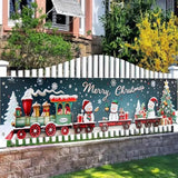 Christmas Fence Banner 78X17 Inch Merry Christmas Train Outdoor Decorations Snowman Santa Tree Holiday Wall Backdrop For Yard Porch Fence Decor