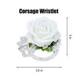 Set Of 2 Wrist Corsage Wristlet For Wedding Prom Women Bride Bridesmaid Artificial Rose Flower Decorations Homecoming Anniversary Party (White)