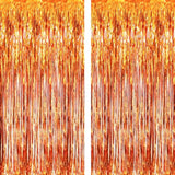 6.4x8.2ft Metallic Tinsel Foil Fringe Curtains 2 Pack Orange Party Backdrop
