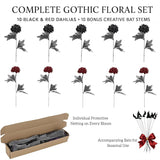 Black Burgundy Artificial Flowers Dahlia Bouquet - Lifelike Faux Gothic Floral Arrangement - 20 Piece Set For Black Red Gothic Decor Or Unique Valentine'S Accents