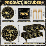 122-Piece New Year 2026 Dinnerware Set Fireworks Plates Napkins Forks Tablecloth Serves 30