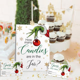 How Many Candies Are In The Jar Christmas Theme Party Sign, Snowflake Decorations Theme Party Card Kit (1 Sign & 50 Guessing Cards), Festive Activities Party Card-23