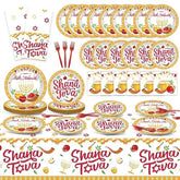 98pc Rosh Hashanah Party Supplies Plates Napkins Tablecloth for 24 Guests