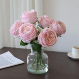 Vase With Artificial Flowers Home Decor, Pink Real Touch Peony Floral Arrangement With Faux Water Fixed Stems 11In Glass Vase For Coffee Table, Kitchen Counter, Bathroom, Desk Centerpieces
