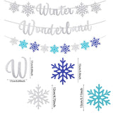 Winter Wonderland Party Decorations 56Pcs Blue White Silver Snowflake Balloons,Banner,3D Paper Hanging Snowflakes Garland For Christmas Winter Onederland 1St Birthday Party New Year Decoration