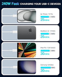 240W USB C to USB C Fast Charging Cable 6.6FT for MacBook iPad Pro iPhone 15 Samsung Galaxy Charger Cord