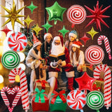 34pc Christmas Foil Balloons Candy Cane, Gift Box & Star Mylar Set