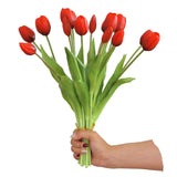 10Pcs Artificial Tulip Flowers Real Touch Latex Tulip Flowers Fake Bouquet Flower Arrangement Central Bouquet Home Office Party Gift Wedding Birthday Garden Shop Decoration (Red)