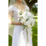 12 Inch Cascade Wedding Bouquets For Bride, Ivory & Champagne Cascading Bridal Bouquet For Wedding Silk Artificial Flowers