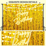 Gold Happy Birthday Backdrop Banner Golden Neon Bday Sign Party Decoration