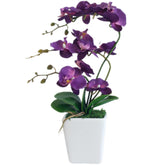 15" Tall Artificial Silk Phalaenopsis Orchid Flower Plant Pot Arrangements (Dark Purple)