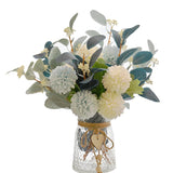 Artificial Flowers With Vase, Faux Flower Arrangement With Eucalyptus Leaves, Silk Hydrangea Table Centerpiece For Home Office Kitchen, Dining Room & Coffee Table Decor