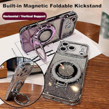 Clear Glitter Diamond Magnetic Case for iPhone 17 Pro with Sparkly Kickstand Ring Holder and Shockproof Protective Cover