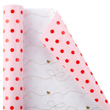 Red Polka Dot Wrapping Paper,Reversible Pink Gold Elegant Bow & Heart Gift Wrap Suitable For Birthday,Girls,Baby Shower,Wedding (17 Inch X 32.8 Feet)