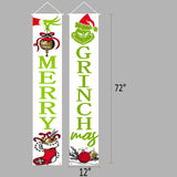 Christmas Grinch Porch Banner,Christmas Grinch Porch Sign Funny Xmas Hanging Banners For Home Indoor Outdoor
