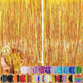 2 Pack Gold Tinsel Streamers 3.3x8.3ft Fringe Backdrop for Party Decor