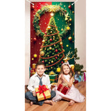 Red Green Christmas Door Cover Tree Elk Banner 3x6 Ft Party Decoration