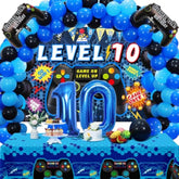 90PCS Blue Gamer 10th Birthday Party Set – Balloons, Backdrop, Tablecloth & Foil Decor