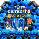 90PCS Blue Gamer 10th Birthday Party Set β Balloons, Backdrop, Tablecloth & Foil Decor