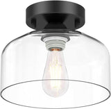 Semi Flush Mount Ceiling Light Matte Black Clear Glass Farmhouse Pendant Fixture