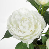 White Fake Peonies Artificial Flowers In Pot 16.9" Small Peonies Tree Indoor Outdoor Faux Plants & Flowers Peony Silk Flowers Potted Plant Artificial Peony Floral Arrangement Desk Home Decor