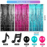 Music Birthday Party Decor Set: Tinsel Curtains & Music Note Balloons