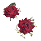 Corsage And Boutonniere Set Artificial Flower Wrist Corsage And Boutonniere For Men Groom Groomsmen Bride Bridesmaids,Wedding Prom Suit Decorations (1, Red)