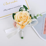 Wrist Corsage And Boutonniere Set For Wedding Prom Party Homecoming Celebration Artificial Flowers Accessories Suit Decor 2 Pieces - Yellow Orange