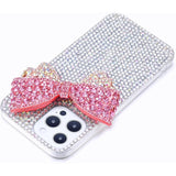 For Iphone 15 Plus Bling Glitter Case,3D Cute Bow Diamond Women Girls Cover Luxury Shiny Sparkle Crystal Rhinestone Gems Bumper Clear Protective Phone Case,Bow Pink