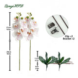 Realistic Artificial Phalaenopsis Orchid, 2 Stems Faux Orchid With 2 Rooted Leaves, No Maintenance Silk Flower With Bendable Stem For Home Office Decoration (Pale Pink)