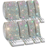 8 Rolls Rhinestone Ribbons, 8 Yard Silver Self Adhesive Rhinestone Ribbon, Bling Crystal Diamond Ribbon Roll Wrap Glittering Rhinestones Sticker For Decoration Car Diy Arts Crafts Wedding