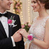 Corsage And Boutonniere Set, Pink Wrist Corsage, Prom Boutonniere For Wedding