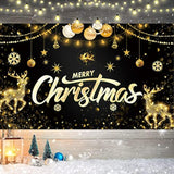 Large Merry Christmas Banner Gold Snowflake Deer Backdrop Christmas Wall Scene Christmas Holidays Party Decor Supplies Gifts 70 X 43 Inch