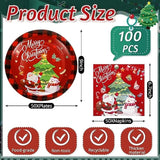 100 Pcs Christmas Paper Plates And Napkins Sets Disposable Dessert Plates Napkins Christmas Party Supplies Merry Christmas Tableware Set For Dinner Lunch Dessert Appetizer, Serves 50