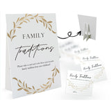 Golden Leaves Theme Favorite Family Traditions Baby Shower Games Set(1 Sign And 20 Cards), Games For Baby Shower, Wedding Shower, Bridal Shower, Game Night, Gender Reveal, Family Day Decorations 21