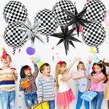 6 Pcs Race Car Checkered Balloons 3 Pcs Explosion Pointed Star Foil Balloons For Racing Party Decorations, 22'' Jumbo Sphere 4D Black And White Checkered Flag Mylar Balloons For Birthday Party