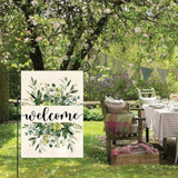Spring Summer Floral Welcome Garden Flag 12X18 Inch Double Sided Outside, Eucalyptus Seasonal Farmhouse Yard Outdoor Flag