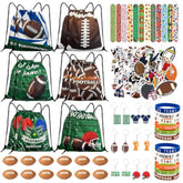 110Pcs Football Party Favors Drawstring Bags Football Goodie Bag With Mini Ball, Wristband, Slap Bracelets, Keychains, Stickers For Football Party Supplies
