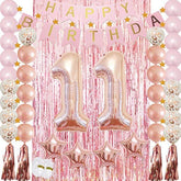 Rose Gold 11th Birthday Decorations Balloons Party Supplies for Girls